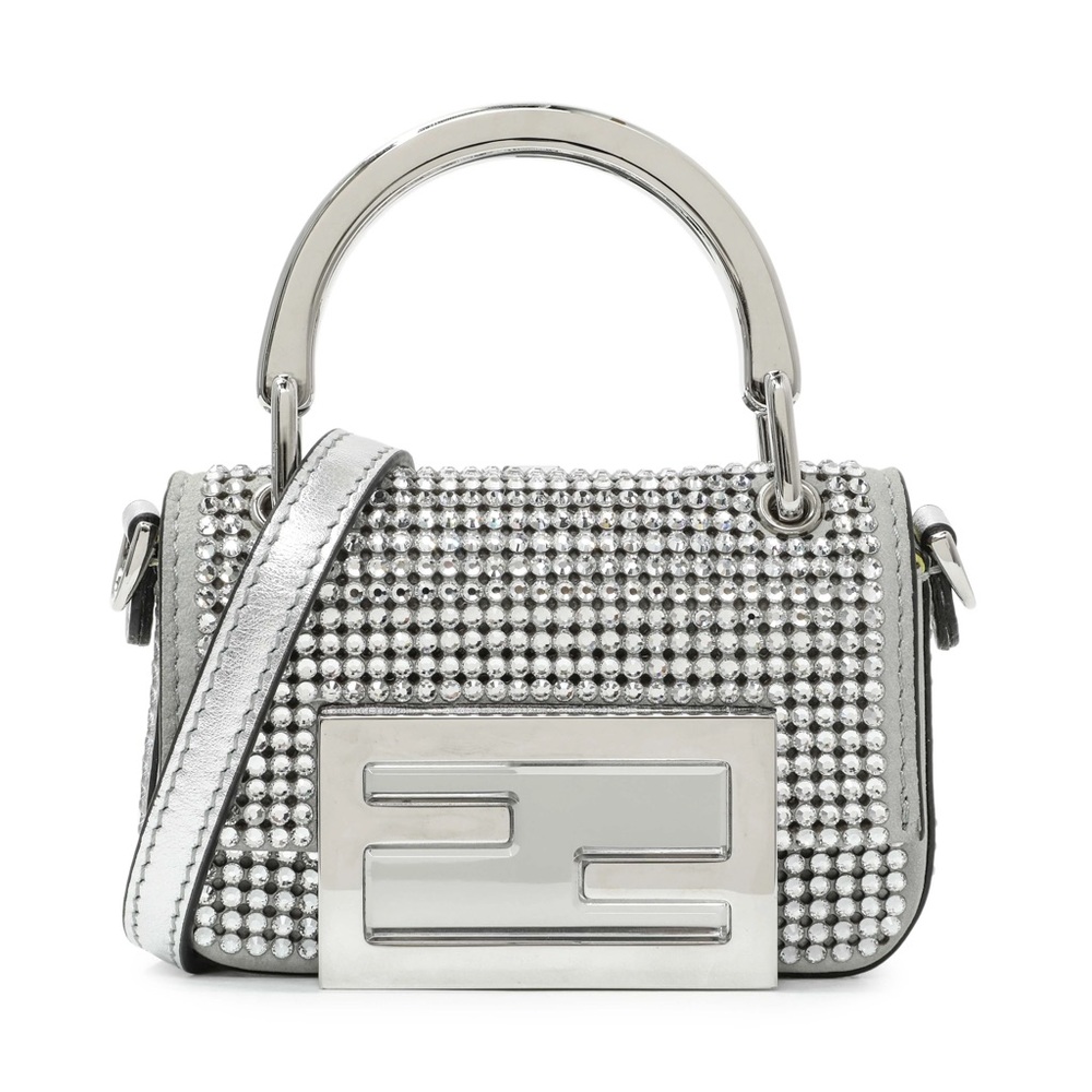 Fendi FF baguette crystal all over logo top handle crossbody nano bag NEW